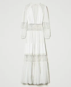 Robe En Crépon De Soie Avec Dentelle