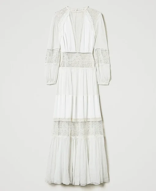 Robe En Crépon De Soie Avec Dentelle