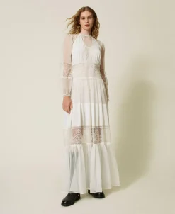 Robe En Crépon De Soie Avec Dentelle