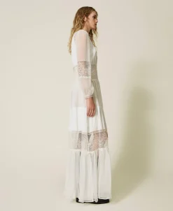 Robe En Crépon De Soie Avec Dentelle