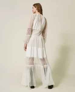 Robe En Crépon De Soie Avec Dentelle