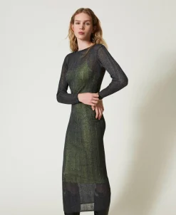 Robe Longue Ajustée En Maille Côtelée
