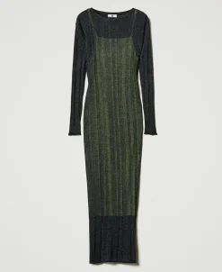 Robe Longue Ajustée En Maille Côtelée