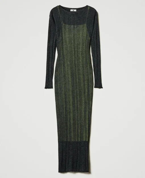 Robe Longue Ajustée En Maille Côtelée