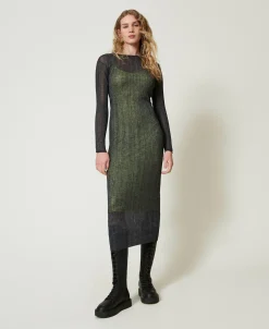 Robe Longue Ajustée En Maille Côtelée