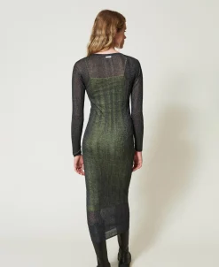 Robe Longue Ajustée En Maille Côtelée