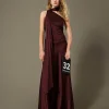 Robe Longue Asymétrique En Satin De Soie Mélangée