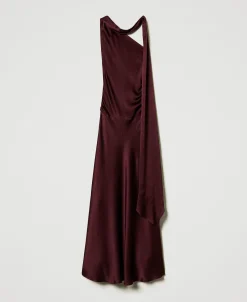 Robe Longue Asymétrique En Satin De Soie Mélangée