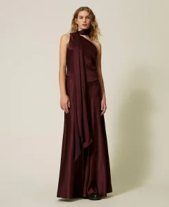 Robe Longue Asymétrique En Satin De Soie Mélangée