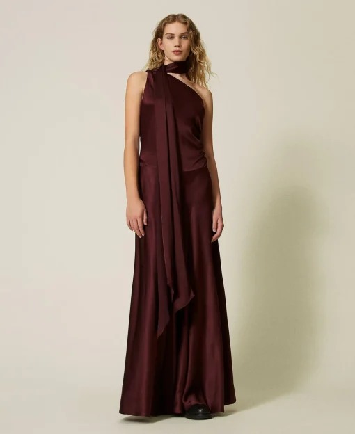 Robe Longue Asymétrique En Satin De Soie Mélangée