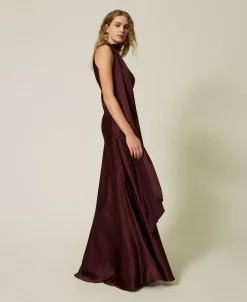 Robe Longue Asymétrique En Satin De Soie Mélangée