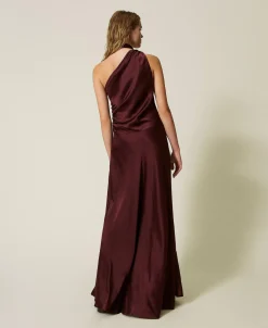 Robe Longue Asymétrique En Satin De Soie Mélangée