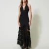 Robe Longue Avec Encolure Licou Et Volants Plissés En Tulle
