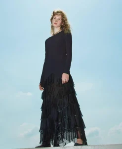 Robe Longue Avec Volants Plissés En Tulle