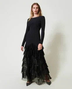 Robe Longue Avec Volants Plissés En Tulle