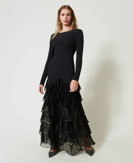 Robe Longue Avec Volants Plissés En Tulle