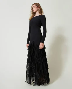 Robe Longue Avec Volants Plissés En Tulle