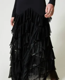 Robe Longue Avec Volants Plissés En Tulle