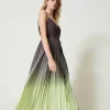 Robe Longue En Crêpe Georgette Plissé Imprimé