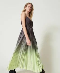 Robe Longue En Crêpe Georgette Plissé Imprimé