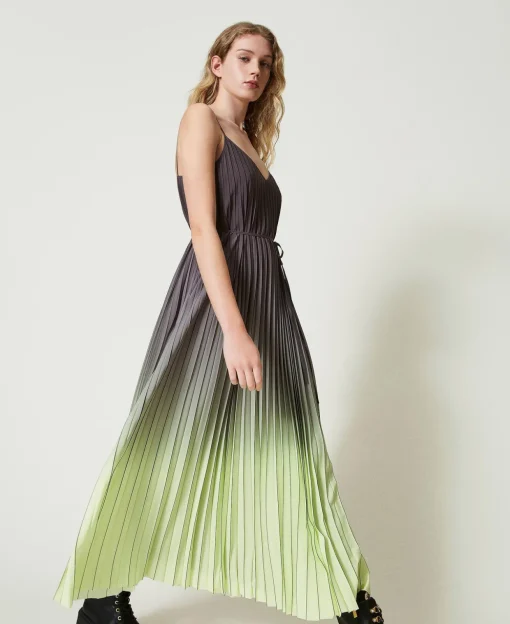 Robe Longue En Crêpe Georgette Plissé Imprimé