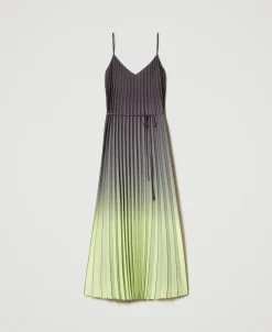 Robe Longue En Crêpe Georgette Plissé Imprimé