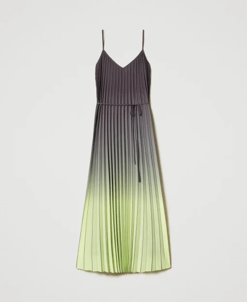 Robe Longue En Crêpe Georgette Plissé Imprimé