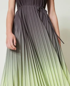 Robe Longue En Crêpe Georgette Plissé Imprimé