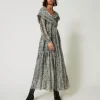Robe Longue En Crépon Avec Imprimé Serpent