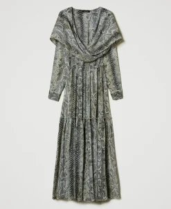 Robe Longue En Crépon Avec Imprimé Serpent