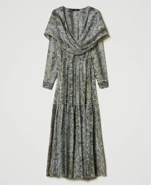 Robe Longue En Crépon Avec Imprimé Serpent