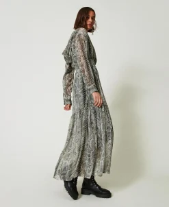 Robe Longue En Crépon Avec Imprimé Serpent
