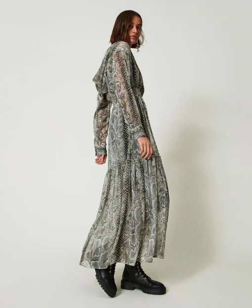 Robe Longue En Crépon Avec Imprimé Serpent