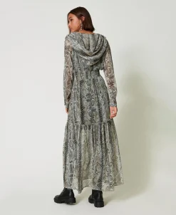Robe Longue En Crépon Avec Imprimé Serpent
