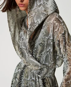Robe Longue En Crépon Avec Imprimé Serpent