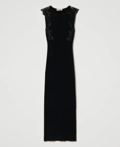 Robe Longue En Maille Avec Dentelle