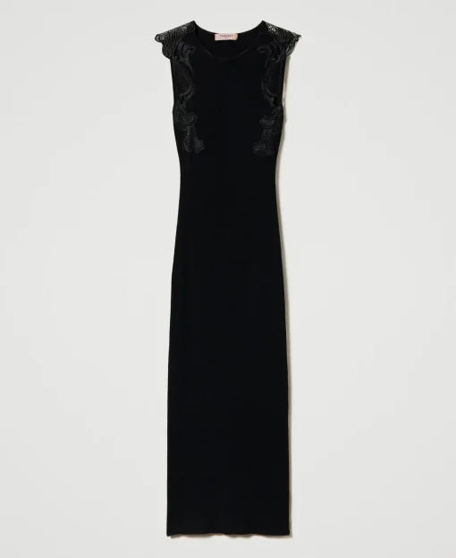 Robe Longue En Maille Avec Dentelle