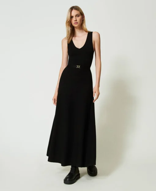 Robe Longue En Maille Avec Ceinture