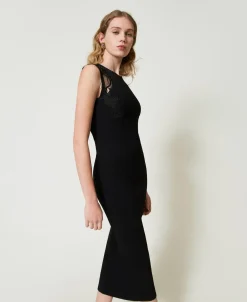 Robe Longue En Maille Avec Dentelle