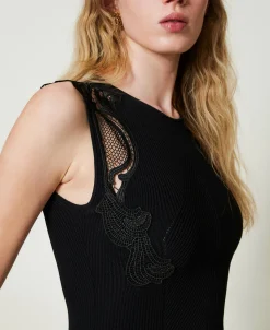 Robe Longue En Maille Avec Dentelle