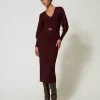 Robe Longue En Maille Côtelée Avec Ceinture