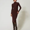 Robe Longue En Maille Côtelée Avec Ouverture