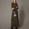 Robe Longue En Maille Côtelée Avec Ceinture Oval T