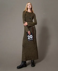 Robe Longue En Maille Côtelée Avec Ceinture Oval T