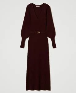 Robe Longue En Maille Côtelée Avec Ceinture
