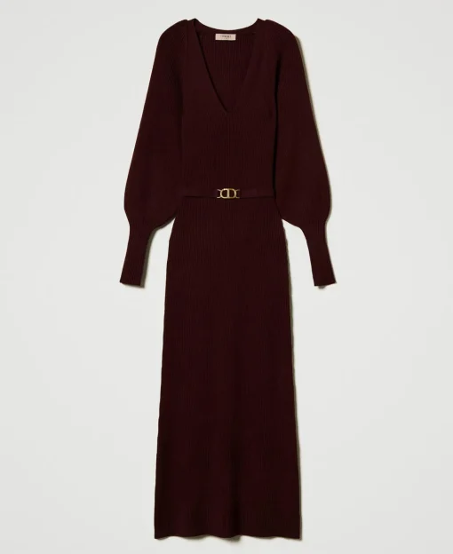 Robe Longue En Maille Côtelée Avec Ceinture