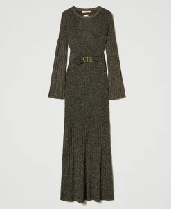 Robe Longue En Maille Côtelée Avec Ceinture Oval T