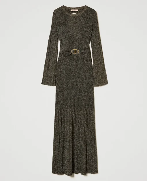 Robe Longue En Maille Côtelée Avec Ceinture Oval T