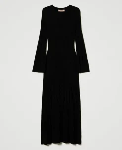 Robe Longue En Maille Côtelée Avec Ouverture