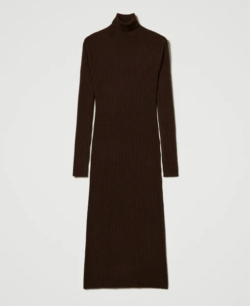 Robe Longue En Maille Côtelée Avec Ouverture